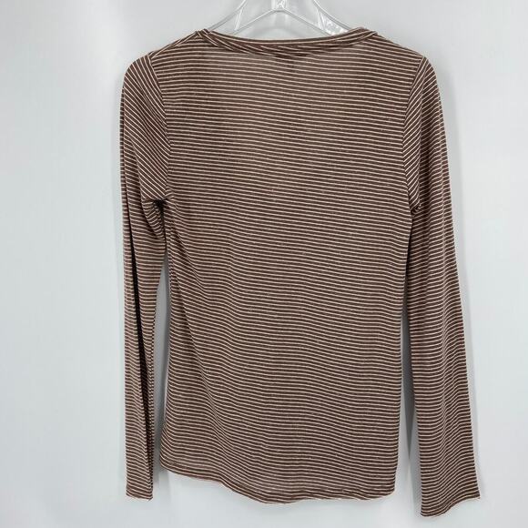 BKE Buckle V-Neck Knit Shirt Brown Cream Stripe Top Women's Size XS - Picture 8 of 14